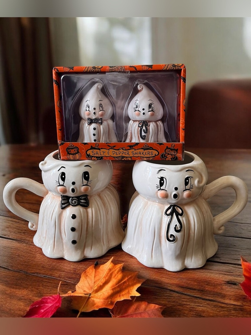 Johanna Parker Halloween Ghost Mug Pair + Salt & Pepper Shakers Ceramic 2026
